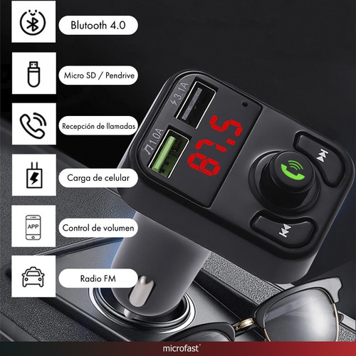 Imagen 4 de 6 de Transmisor Receptor Bluetooth Auto Fm Carga Rápida Usb X2
