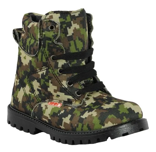 Bota Ni o Camuflaje Casual Botin Militar Comoda Bebe Verde
