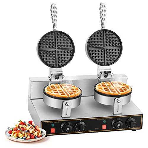 Mathowal 2400w Commercial Waffle Maker Double Waffle Irons E