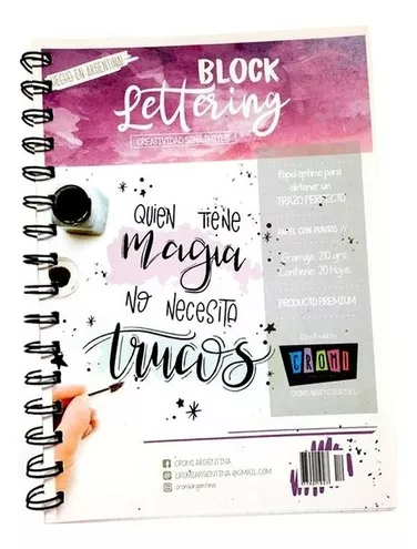 Block Cuaderno Lettering Cromi A5 210grs X20 Hojas