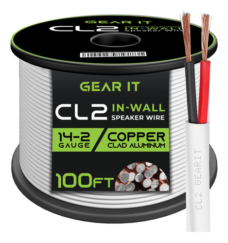 Gearit Cable De Altavoz 14/2 (100 Pies), Calibre 14 (alumini