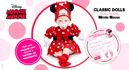 Boneca Vinil Minnie Mouse Classic Dolls Recém Nascida Disney