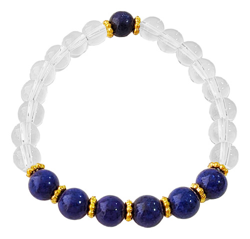 Pulsera Mujer Cuarzo Cristal Con Lapislazuli + Estuche