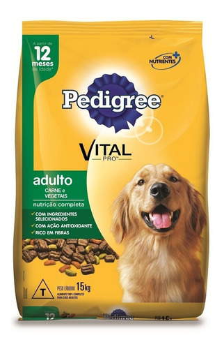 Ração Pedigree Carne E Vegetais Cães Adultos 15kg