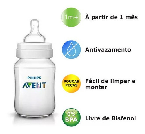 Kit 3 Mamadeiras Classic Anticólica 125/260/330ml Avent