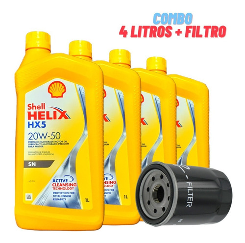 Aceite 20w50 Mineral Shell Helix Hx5 (pack 4litros + Filtro)