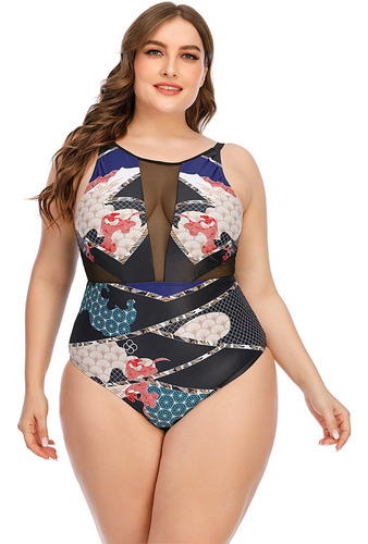 Traje De Baño De Mujer Talla Grande Estampado Encaje Bikini
