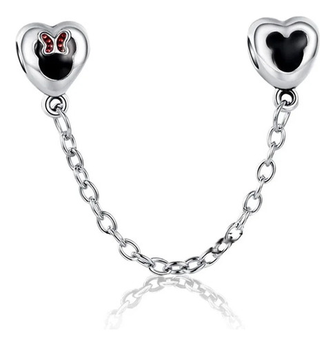 Charm Cadena De Seguridad Disney Mickey Y Minnie Tope Plata