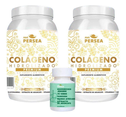 Pack 2 Colageno Premium A&g Persea 1.2 Kg, Sin Sabor 