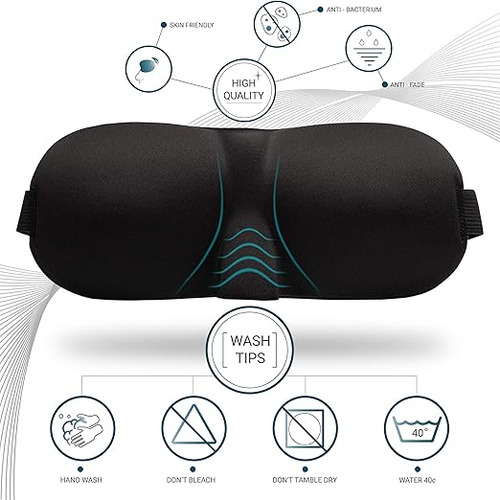 Antifaz Para Dormir 3d Para Mujeres Y Hombre, Antifaz Para Dormir Para Una Oscuridad Absoluta, Tejido Transpirable Con Correa Ajustable Para Siestas, Viajes + Dos Pares De Tapones Para Los Oídos