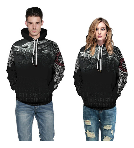 Hh Dk Nuevo Conjunto Sudadera Con Capucha Y Estampado Viking