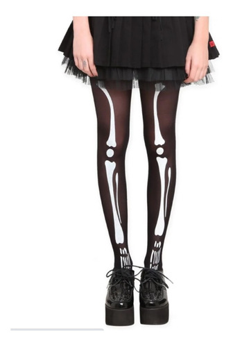 Pantimedias Negras Halloween Huesos Calavera Esqueleto