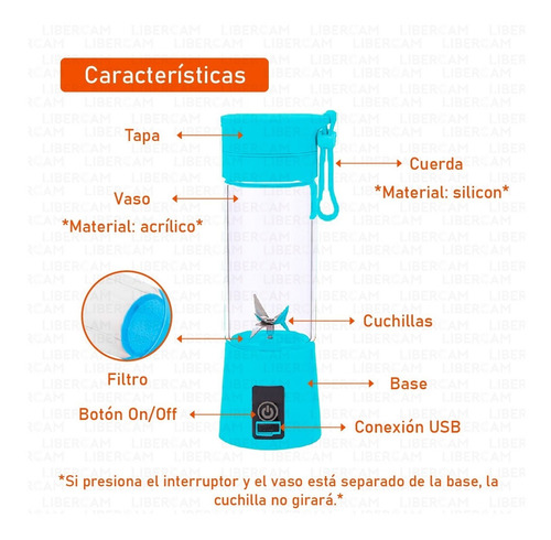 Licuadora Portátil Deportiva Autolimpiante Usb 380ml 4 Hojas