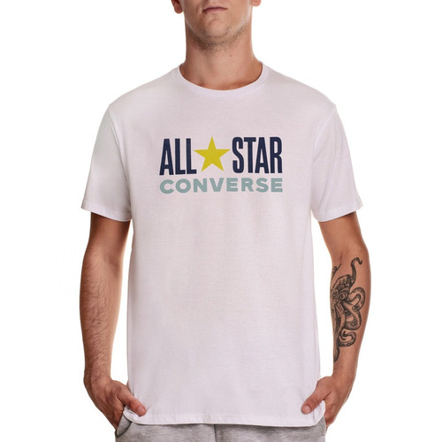 Remera Converse All Star Manga Corta Blanco Para Hombre