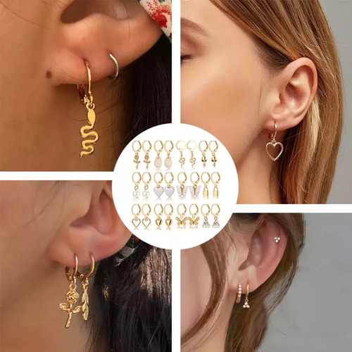 12 Pares De Pendientes Pequeños Para Mujer, Pendientes