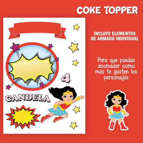 Cake Topper Imprimible Adorno Torta Niña Mujer Maravilla M2