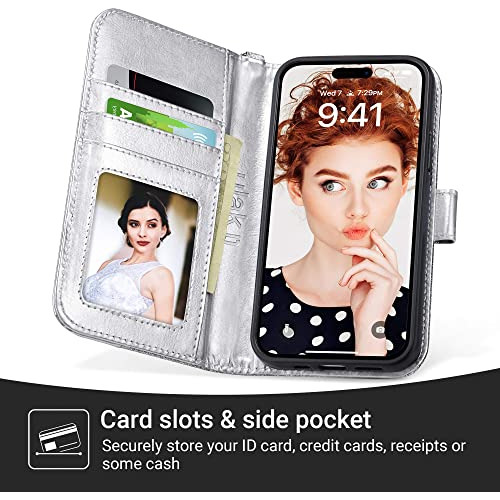 Funda Cartera Para iPhone 14 Pro Max Plata 6.7 Pulgada Pu Pi