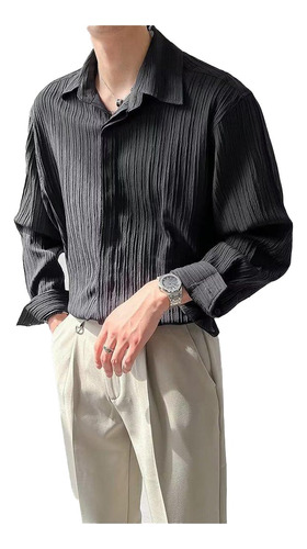 Textured Top Korean Loose Casual Long Sleeved Shirt For Men