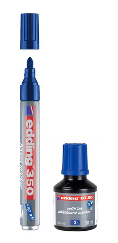 Marcador Borrable Edding 350 Azul + Tinta X 30 Ml.