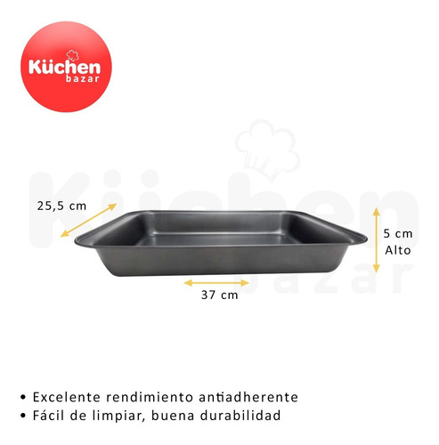 Imagen 2 de 10 de Asadera Rectangular Antiadherente Horno 37x25 Cm Cuotas