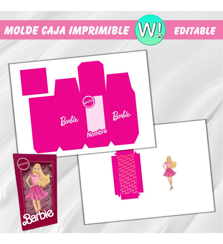 Kit Imprimible Molde Caja Shaker Barbie Editable