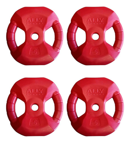 Kit 4 Discos 5kg C/u Pvc Con Agarre Body Pump Fitness Gym Rojo