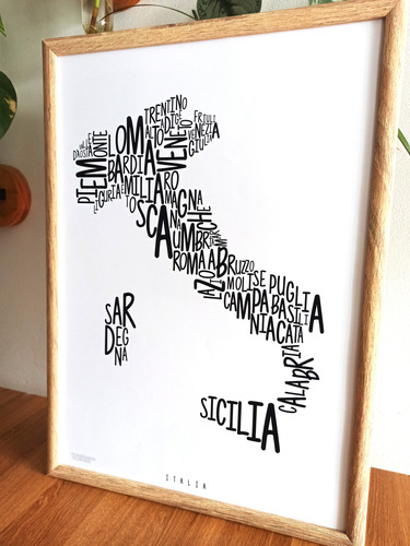 Mapa Italia Regiones Cuadro Decorativo Con Vidrio
