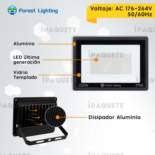 Imagen 3 de 7 de Packx4 Reflector Led 150w Exterior Proyector Luz Fría Cálida