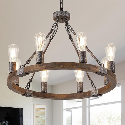 Lámpara De Araña Rústica De Madera De 59.9 Cm Con 8 Luces Ne