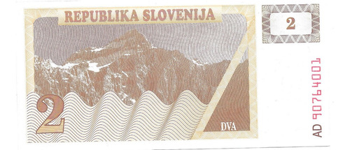 Billete Eslovenia 2 Tolarjev Año 1990 Sin Circular