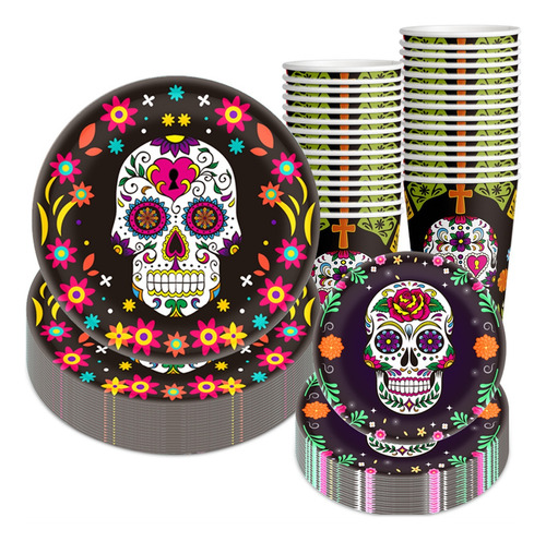 10 Pcs Muertos Halloween Vasos Platos Papel Esqueleto Fiesta