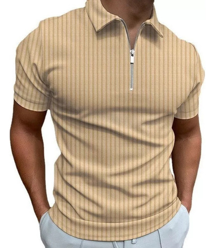 Camiseta Polo Para Hombre Con Rayas Y Cremallera 2024 Nuevo