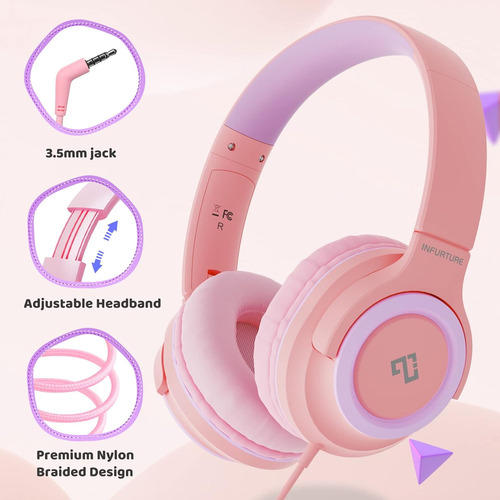 Infurture Auriculares Infantiles Con Micrófono Para Niños...