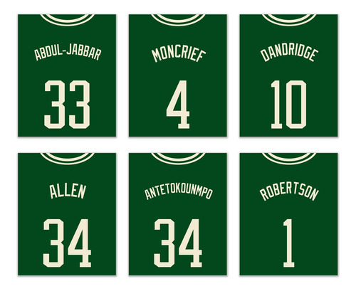 Milwaukee Bucks Nba Poster Set De Seis Camisetas De Balonce.