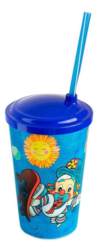 Copo Com Canudo Patati Patatá 550 Ml Para Meninos E Meninas Cor Azul