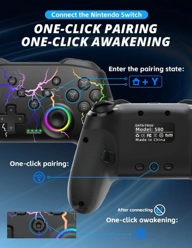 Controle de joystick sem fio Data Frog S80 Controlador sem fio preto