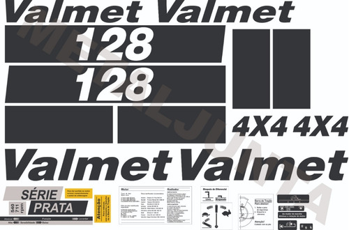Decalque Faixa Adesiva Trator Valmet 128 4x4 Serie Prata