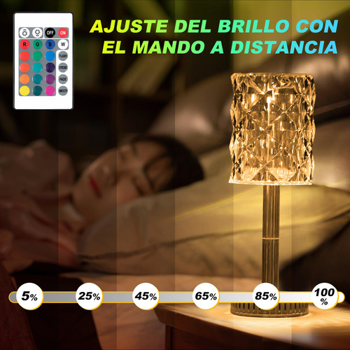 Lámpara De Mesa De Cristal Con 16 Colores Rgb Táctil
