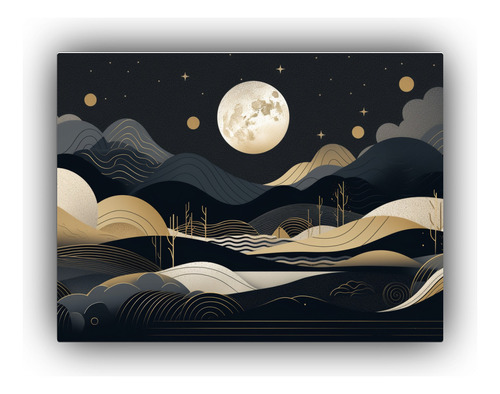 90x60cm Cuadro Decorativo Noche Luna Paisaje Simétrico Dise