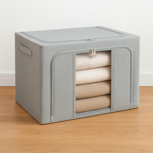 Set X3 Organizador Oxford Ropa Frazada Caja Almacenamiento Gris Claro