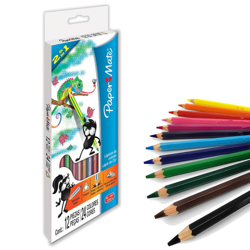 Lápices De Colores Paper Mate Bicolor Pack X12 Febo