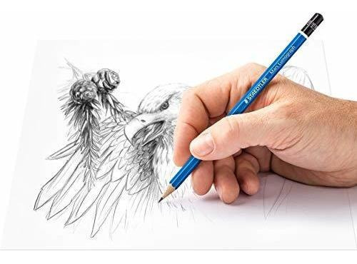 Pacote de 12 lápis de desenho alemães de grafite macio