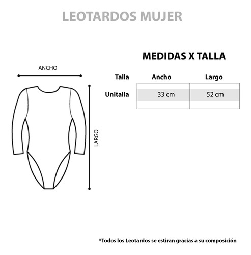 Leotardo Manga Larga Mujer Ballet Algodón Elastano Unitalla