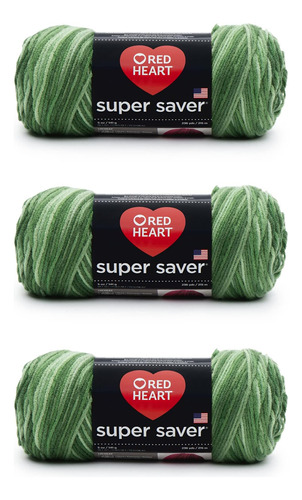  Fio Super Saver Coração Vermelho, Pacote Com 3, Tons Verdes