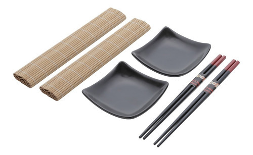 Jogo 6 Peças Para Sushi De Bambu E Cerâmica Sendai