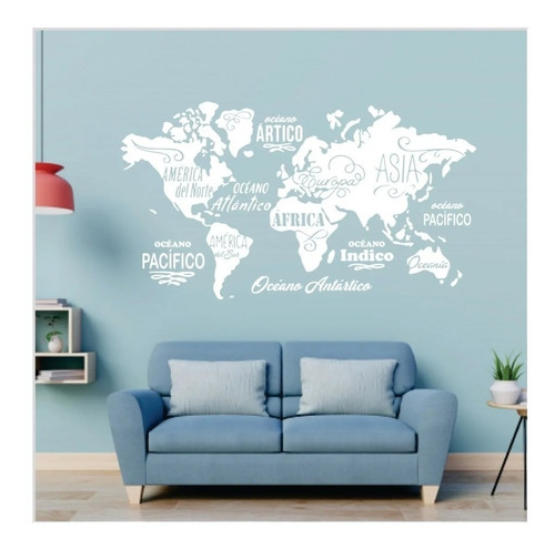 Vinilo Pared Mapa Mundi Mundo Planisferio Continentes 120x60