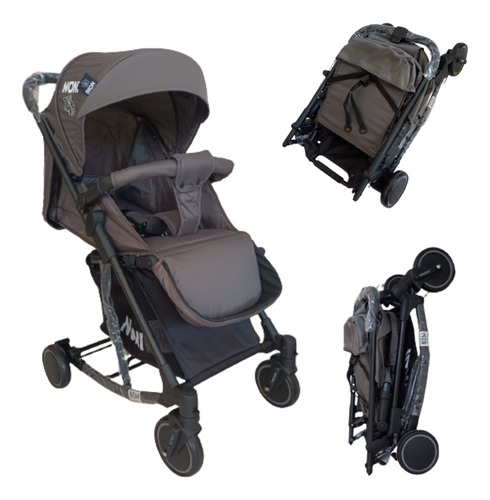 Carriola Mecedora De Paseo Mango Abatible. Noni Is-555-d. Color Gris Oscuro Chasis Negro