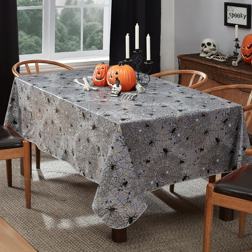 Mantel Para Mesa Rectangular Diseño Arañas De Halloween Gris