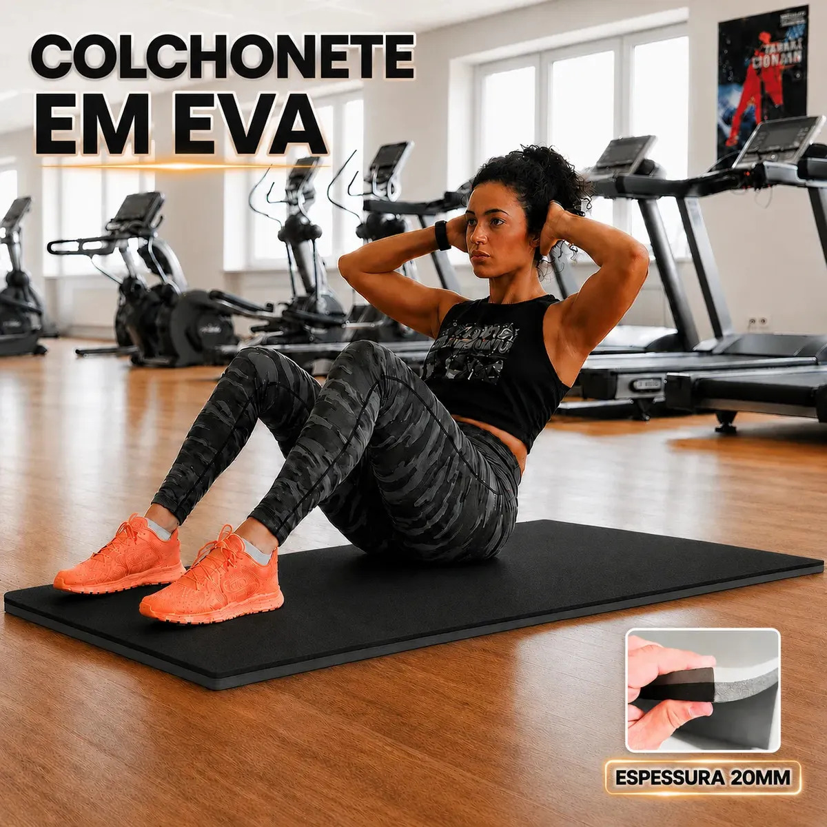 Colchonete de EVA Tatame 100x50cm com 20mm de Espessura Grosso Confortável | Preto e Cinza | Antiderrapante Uso em Yoga Pilates Abdominais Alongamento Fisioterapia Exercícios Academia