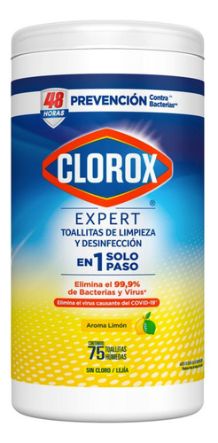 Clorox Toallitas Desinfectantes Bote Con 75pz Aroma Limon.